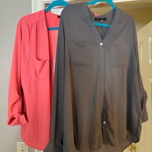 2- Women's Button-Up Blouses - Gray and Pink